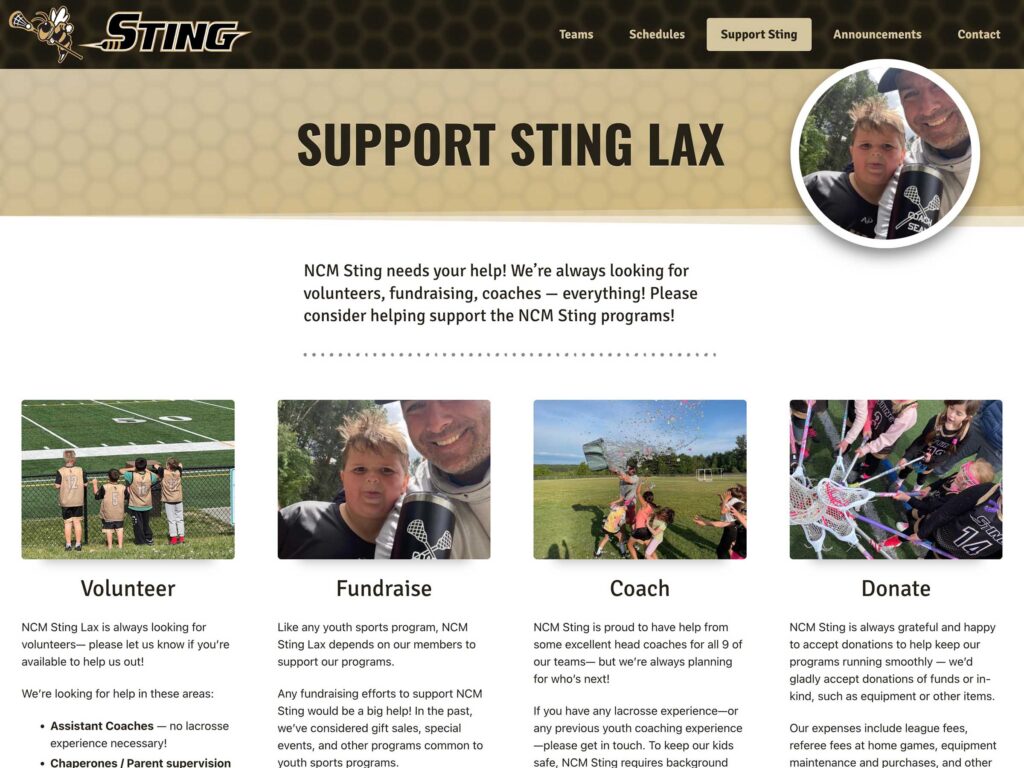 Sting Website 2022, Support page.